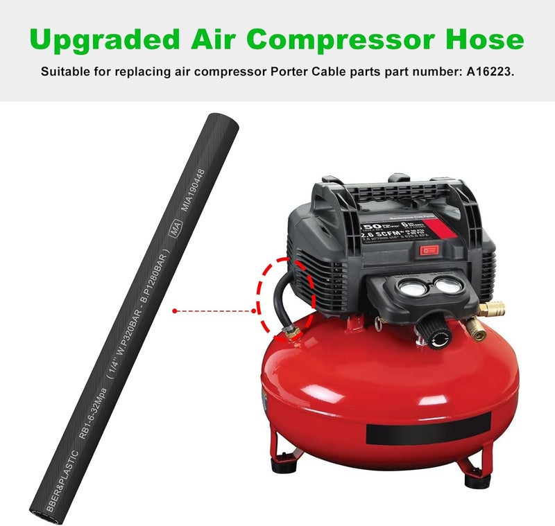 RO6G New Upgraded A16223 Air Compressor Hose Replacement Porter Cable Air Compressor C2002-WK 6G, C2002 6 Gallon, C2002 1 HP 6 Gallon, DeWalt D551681.8HP 15G Hose - 2 Pack - Image 2